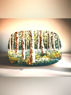 Vintage Pier 1 Ironstone Hand Painted Birch Tree Forest Serving Platter Textured